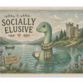 Sozial zurückgezogene Nessie gemütliche Kryptozool Aufkleber (Vorderseite)