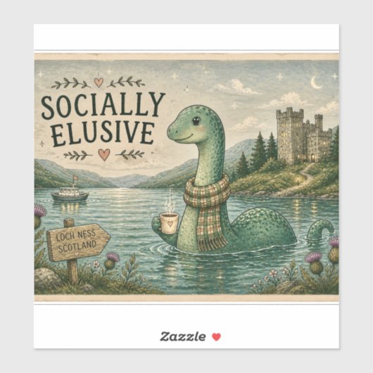 Sozial zurückgezogene Nessie gemütliche Kryptozool Aufkleber (Blatt)