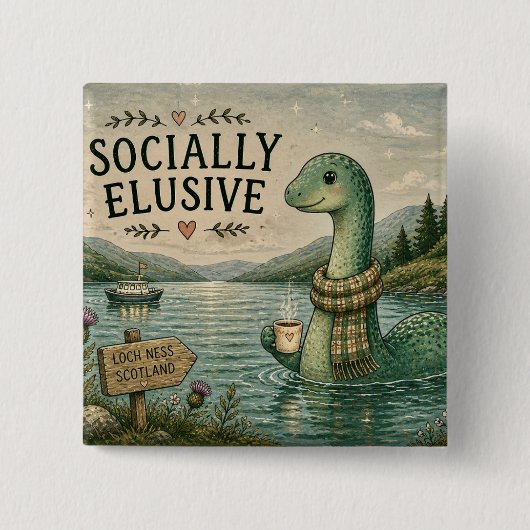 Sozial zurückgezogene Nessie gemütliche Kryptozool Button (Vorderseite)
