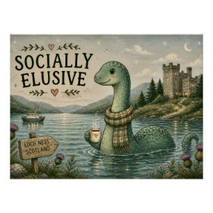 Sozial zurückhaltende Nessie gemütliche Kryptid Lo Poster