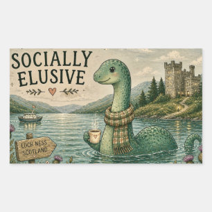 Sozial zurückhaltende Nessie gemütliches Kryptid L Rechteckiger Aufkleber