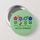 Sozialarbeiter... Blume, Herz, Schmetterlinge Button (Vorne & Hinten)
