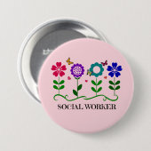 Sozialarbeiter... Blume, Herz, Schmetterlinge Button (Vorne & Hinten)