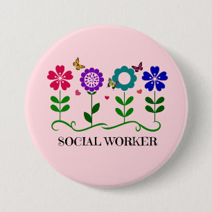 Sozialarbeiter... Blume, Herz, Schmetterlinge Button