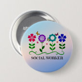 Sozialarbeiter... Blume, Herz, Schmetterlinge Button (Vorne & Hinten)