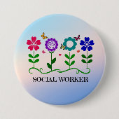 Sozialarbeiter... Blume, Herz, Schmetterlinge Button (Vorderseite)