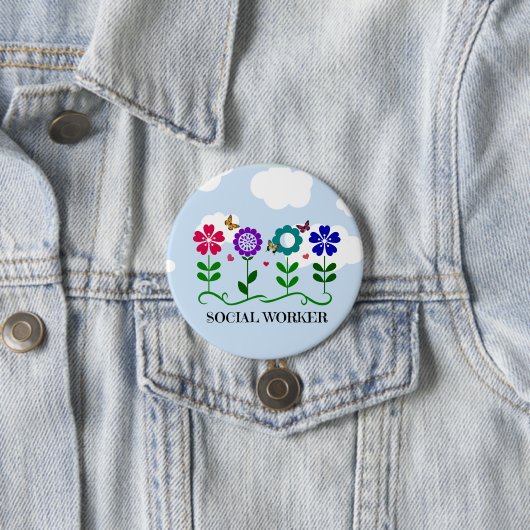 Sozialarbeiter... Blume, Herz, Schmetterlinge Button (Beispiel)
