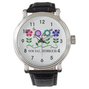 Sozialarbeiter... Blume, Herz und Schmetterlinge. Armbanduhr