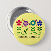 Sozialarbeiter... Blume, Herz und Schmetterlinge Button (Vorne & Hinten)