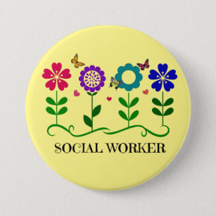 Sozialarbeiter... Blume, Herz und Schmetterlinge Button