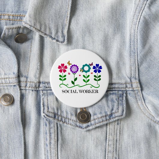 Sozialarbeiter... Blume, Herz und Schmetterlinge Button (Beispiel)