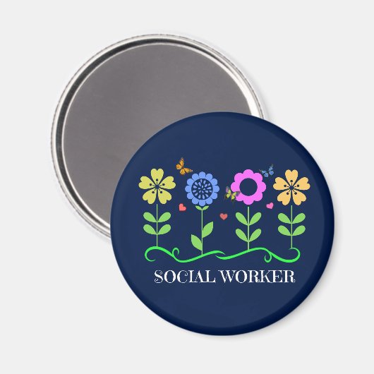 Sozialarbeiter... Blume, Herz und Schmetterlinge Magnet (Vorderseite/Rückseite)