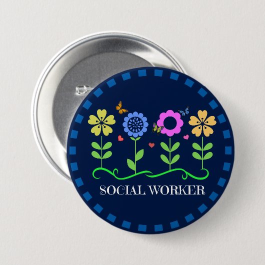Sozialarbeiter, Blume und Schmetterlinge Button (Vorne & Hinten)