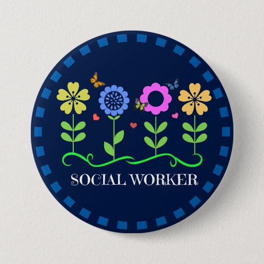 Sozialarbeiter, Blume und Schmetterlinge Button (Vorderseite)