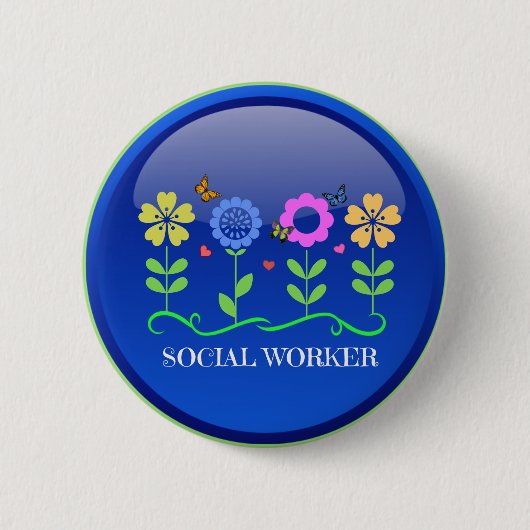 Sozialarbeiter, Blumendesign Button (Vorderseite)