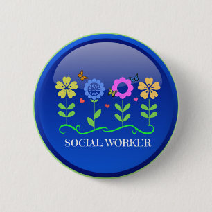 Sozialarbeiter, Blumendesign Button