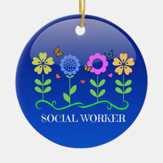 Sozialarbeiter, Blumendesign Keramik Ornament (Vorne)