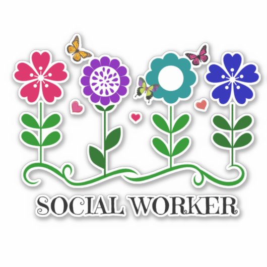 Sozialarbeiter, buntes Blumendesign, Aufkleber (Vorderseite)