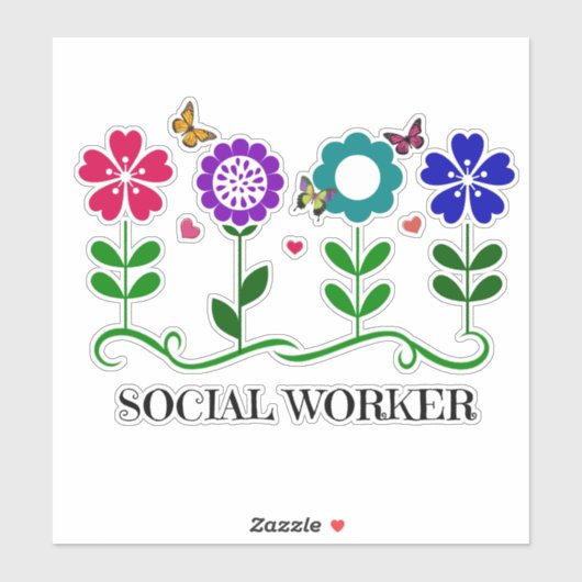 Sozialarbeiter, buntes Blumendesign, Aufkleber (Blatt)