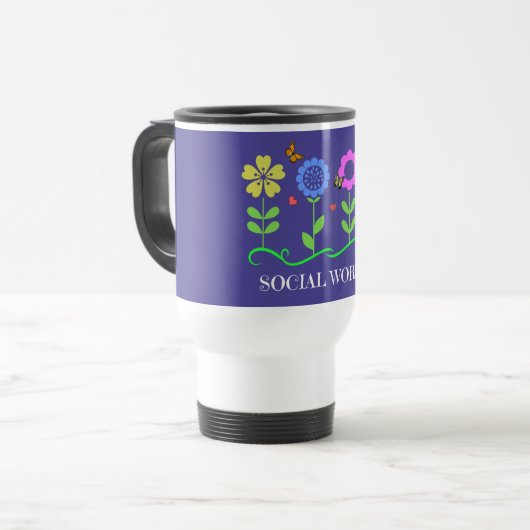 "Sozialarbeiter," Grafik Frühlingsblumen Reisebecher (Vorderseite Links)