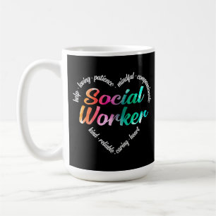 Sozialarbeiter Herz Word Cloud Watercolor Regenbog Kaffeetasse