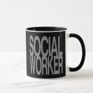Sozialarbeiter im hohen silbernen Text Tasse