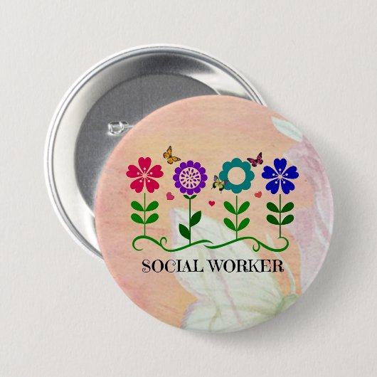 Sozialarbeiter, Pastel Springtime Design, Button (Vorne & Hinten)