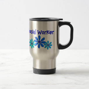 Sozialarbeiter-Reise-Tasse "blaue Gänseblümchen Reisebecher