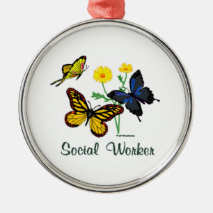 Sozialarbeiter-Schmetterlinge Silbernes Ornament