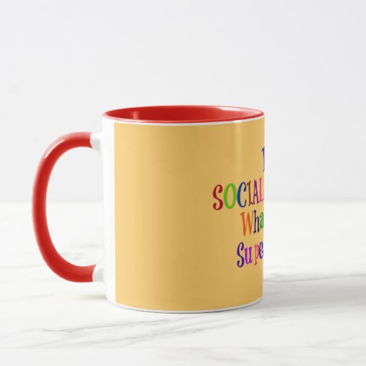 Sozialarbeiter Superheld, farbiger Text Tasse (Links)
