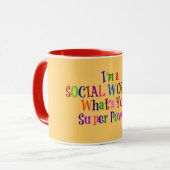 Sozialarbeiter Superheld, farbiger Text Tasse (Vorderseite Links)