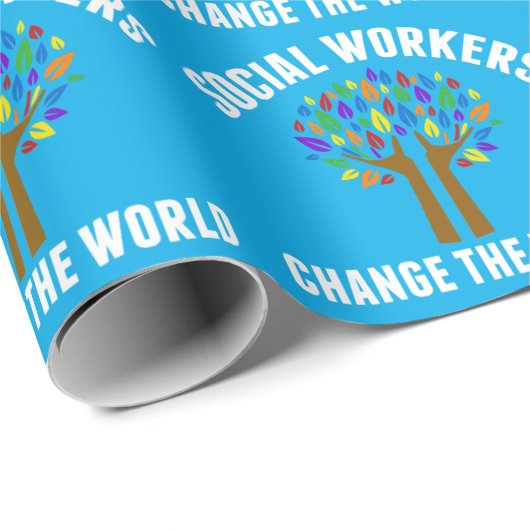 Sozialarbeiter verändern die Welt in Blau Geschenkpapier (Rolleneckpunkt)