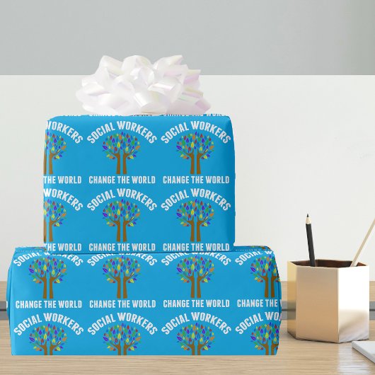 Sozialarbeiter verändern die Welt in Blau Geschenkpapier