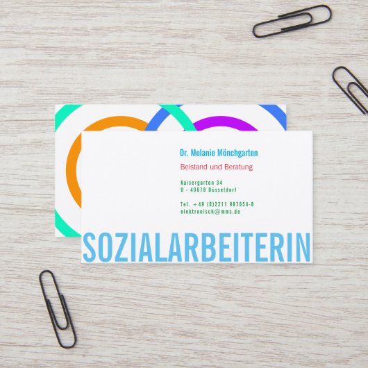 Sozialarbeiterin Round Circle Visitenkarte (Vorderseite/Rückseite Beispiel)