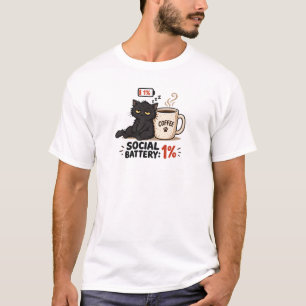 Soziale Batterie 1% Lustige Katze Kaffee Introvert T-Shirt