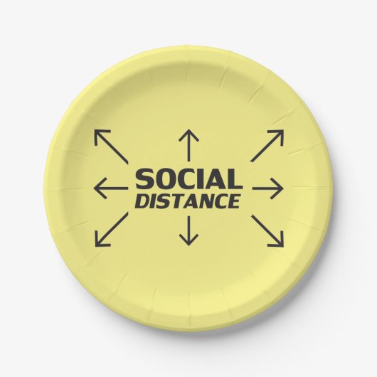 Soziale Distanz moderne Typografie lustig gelb Pappteller (Vorderseite)