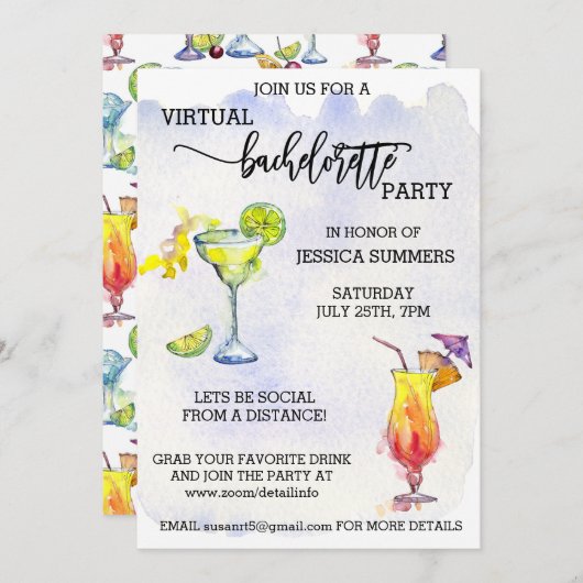 Soziale Distanz virtueller Junggeselinnen-Abschied Einladung (Vorne/Hinten)