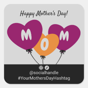Soziale Mama Herzförmige Ballons Alles Liebe zum M Quadratischer Aufkleber