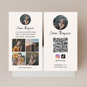 Soziale-Medien-Influencer-QR-Code-Foto Beige Visitenkarte