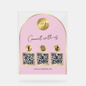 Soziale Medien Pink & Gold Bogen Logo QR-Code Acrylschild (Vorderseite)