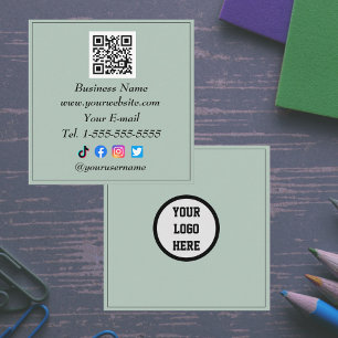 Soziale Medien QR-Code-Logo Influencer Sage-Grün Quadratische Visitenkarte