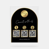 Soziale Medien Schwarz & Gold Bogen-Logo QR-Code Acrylschild (Vorderseite)