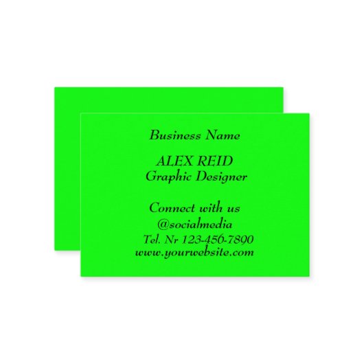 Soziale Medien Trendy Neon Modern Fluorescent Gree Visitenkarte (Vorderseite/Rückseite Beispiel)