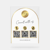 Soziale Medien Weiß & Gold Bogen Logo QR Code Acrylschild (Vorderseite)
