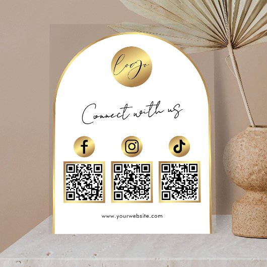 Soziale Medien Weiß & Gold Bogen Logo QR Code Acrylschild