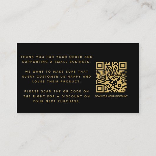 Soziale Symbole QR Code schwarz/gold Dank Rabatt Begleitkarte (Rückseite)