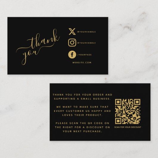 Soziale Symbole QR Code schwarz/gold Dank Rabatt Begleitkarte (Vorne/Hinten)
