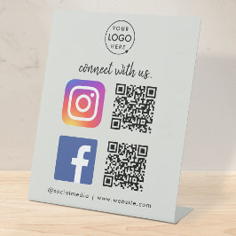 Sozialen Medien | QR Code Instagram Facebook Grau Sockelschild