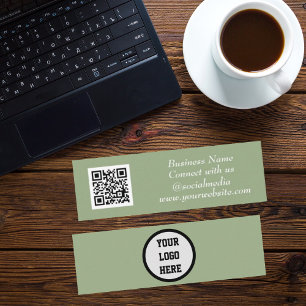 Sozialer Medien QR-Code scannbar Sage Grün Modern Mini Visitenkarte