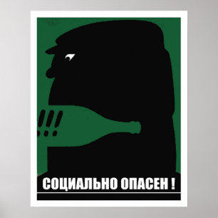 Sozialgefährlich, sowjetischer Alkoholismus Vintag Poster
